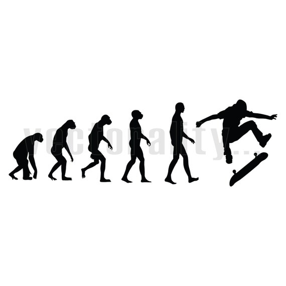 Evolution Of Man Skateboarder Skateboard Skating Vector Art Etsy