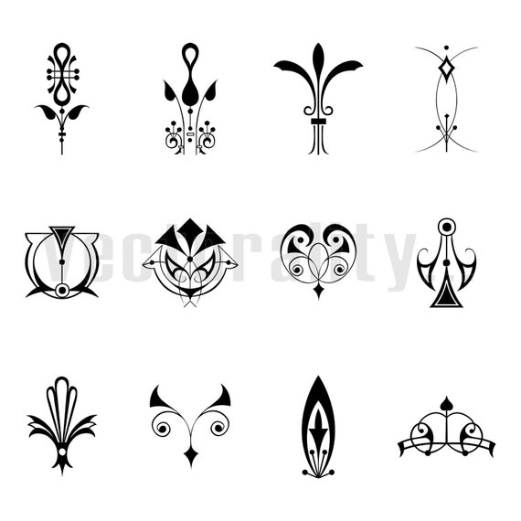 Download Free Art Deco Ornamental Elements Pattern Pack Vector Art Instant Etsy SVG Cut Files