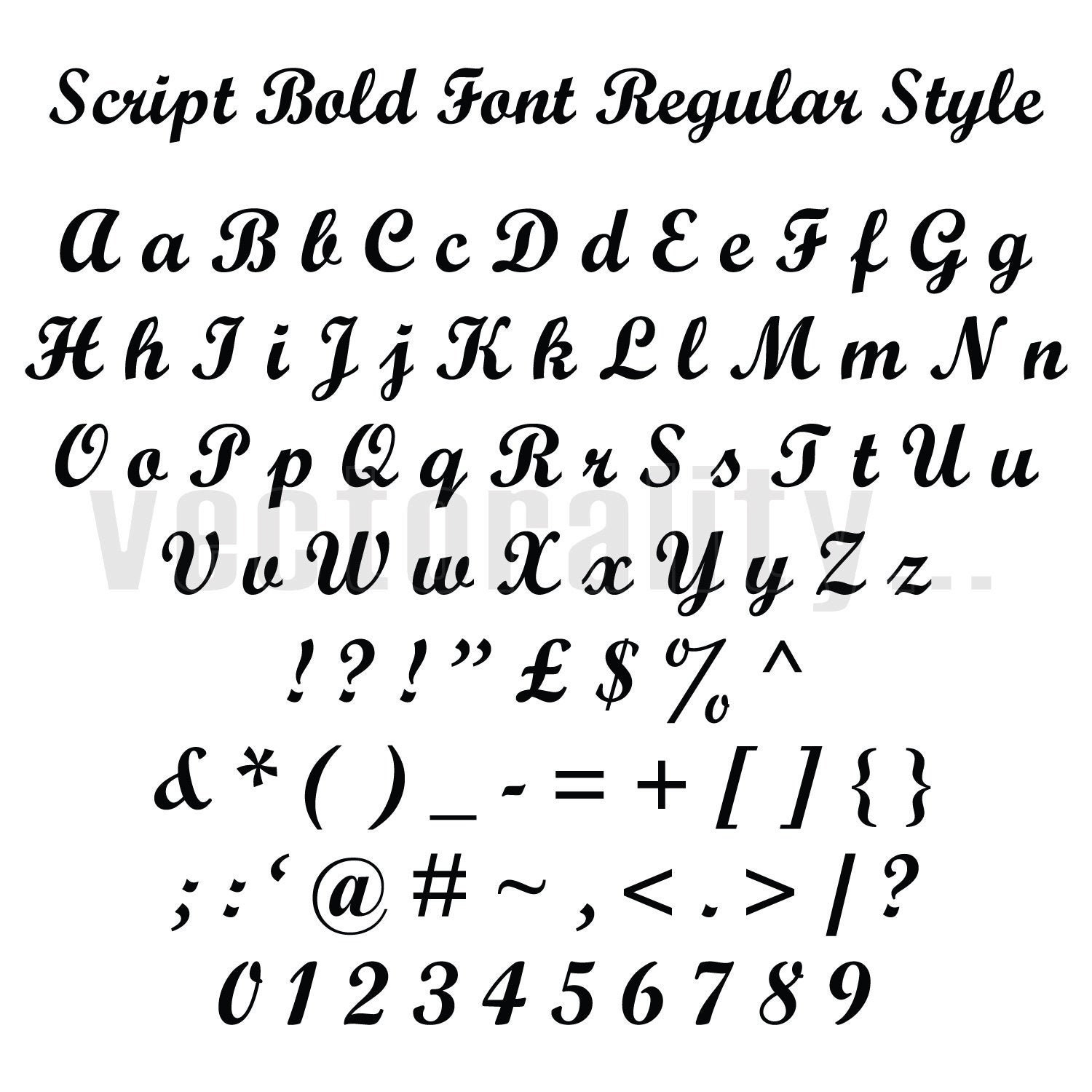 Script Bold Font Regular Style Alphabet Numbers Letters Vector Etsy