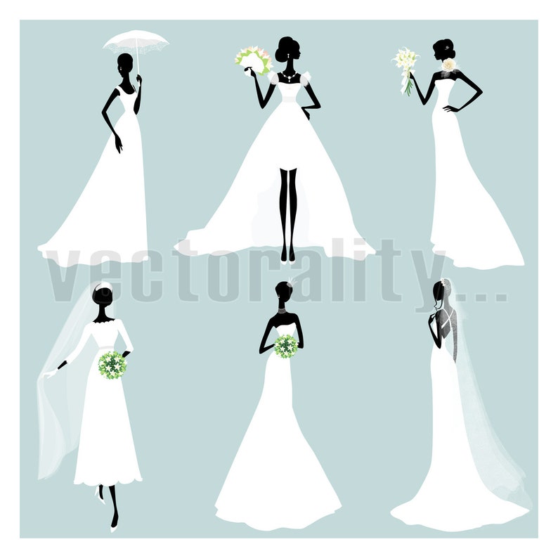 Download Wedding Dress Brides Silhouettes Marriage Groom Vector Art Instant Download Ai Eps Svg Pdf Dxf Png Jpg Cut Design Clip Art Art Collectibles Delage Com Br