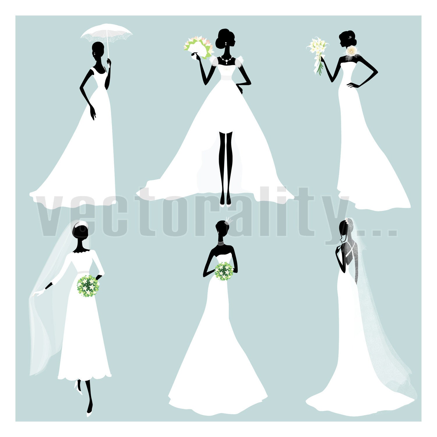 Download Wedding Dress Brides Silhouettes Marriage Groom Vector Art Etsy