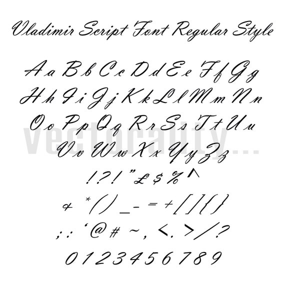 Download Vladimir Script Font Regular Style Alphabet Letters Vector Art Etsy