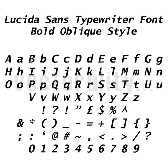 Lucida Sans Typewriter Font Bold Oblique Style Alphabet Etsy