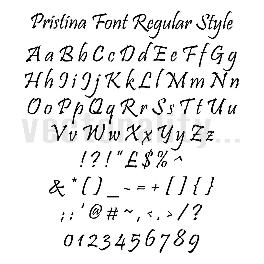 Pristina Font Regular Style Alphabet Numbers Letters Vector - Etsy