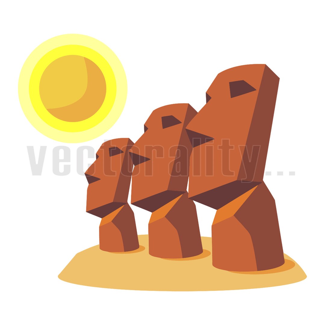 Easter Island Stone Heads Figures Statues Moai Vector Art Etsy