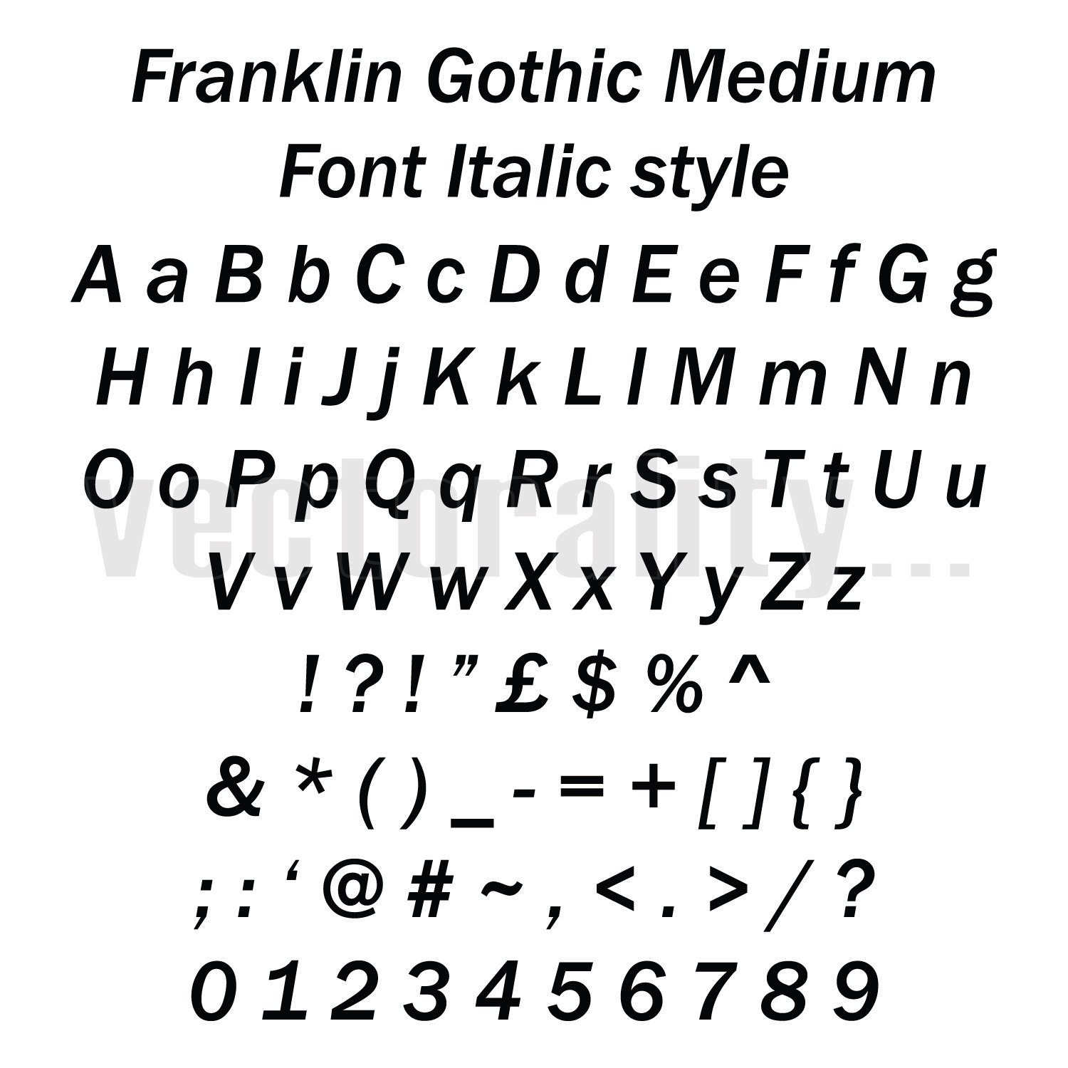 Franklin Gothic Medium Font Italic Alphabet Letters Vector Art - Etsy