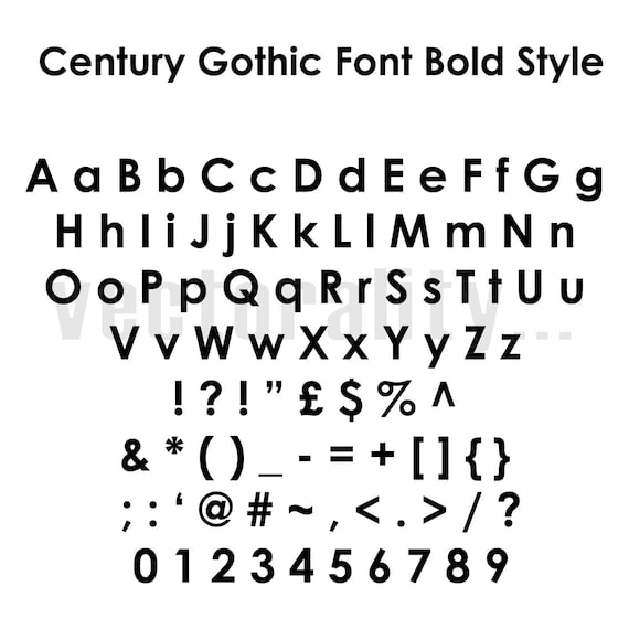 Century Gothic Font Bold Style Alphabet Numbers Letters Vector Etsy
