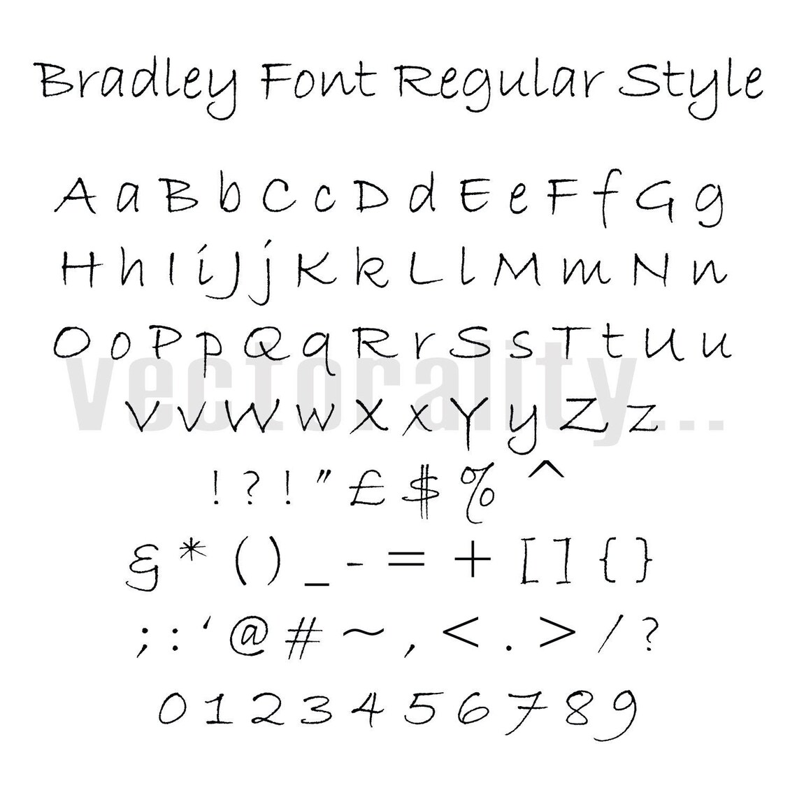 Bradley Font Regular Style Alphabet Numbers Letters Vector Art Etsy