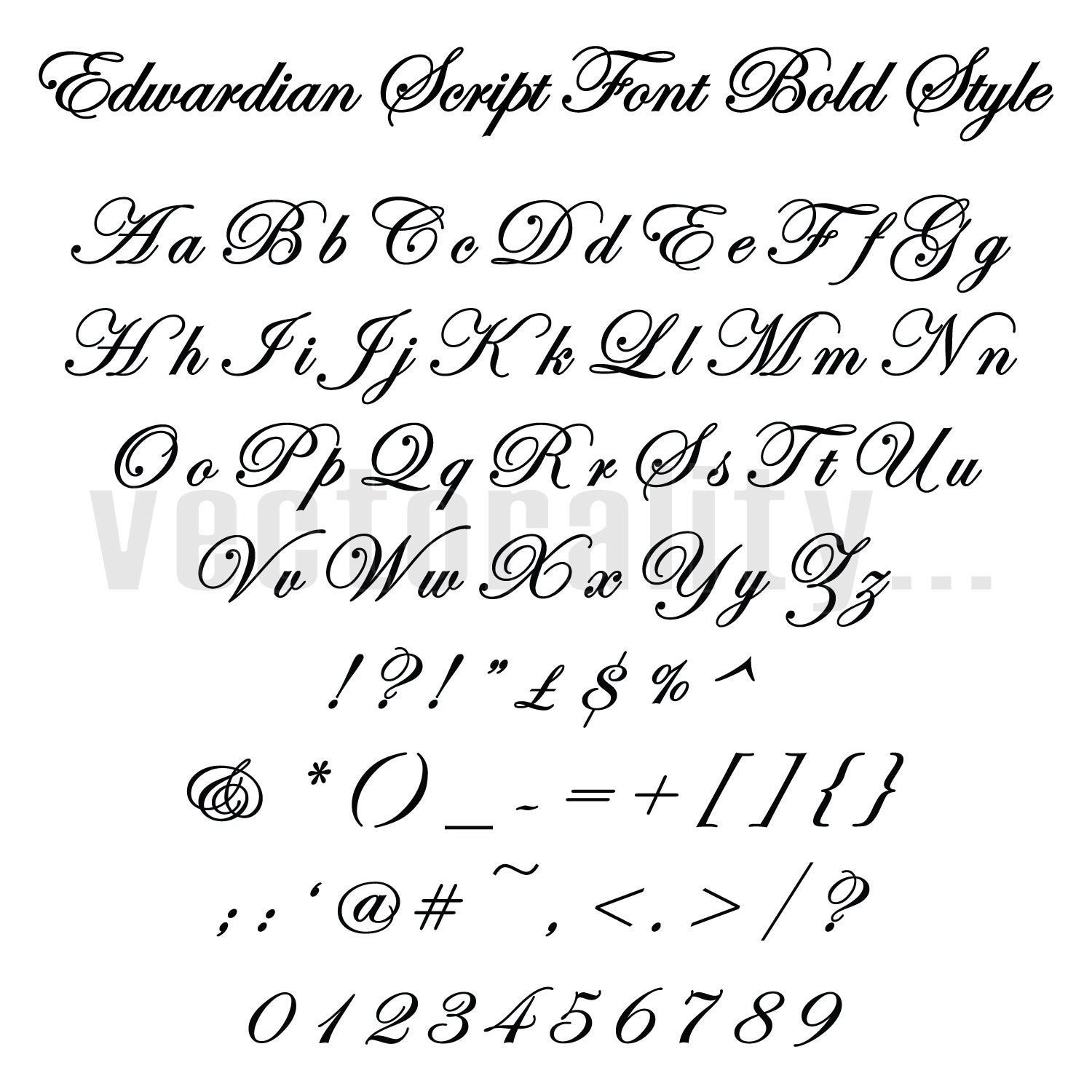Edwardian Script Font Bold Style Alphabet Numbers Letters Etsy