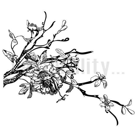 Cherry Blossom Tree Branch Vector Art File Instant Download Ai Etsy