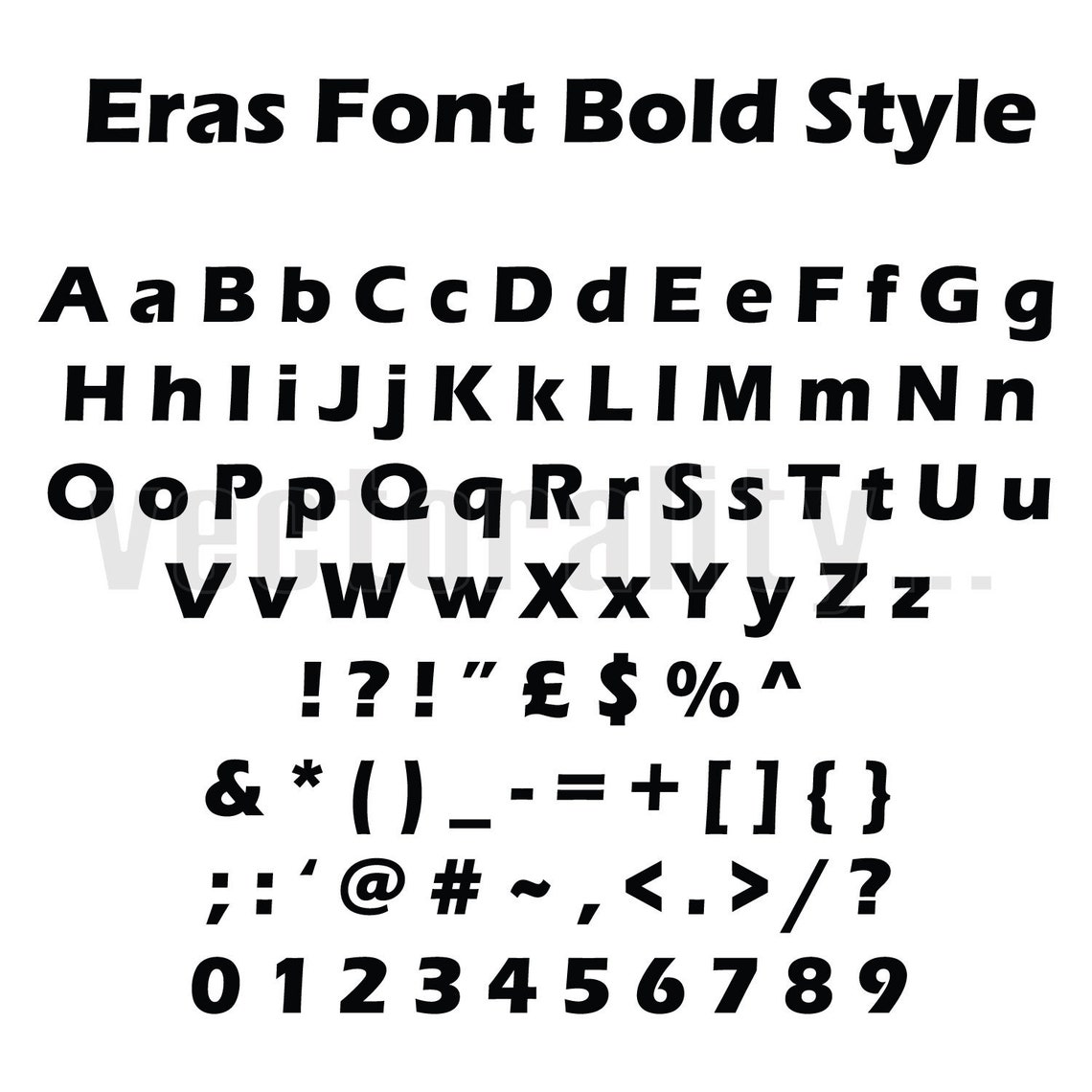Eras Font Bold Style Alphabet Letters Vector Art File Instant Etsy