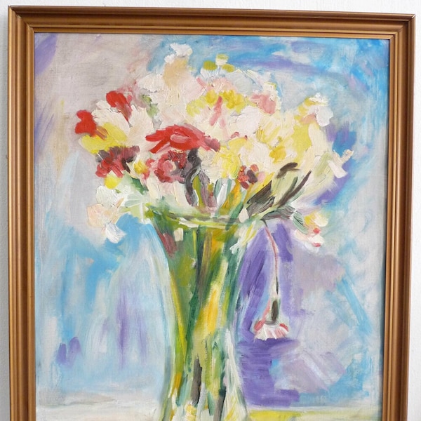 Spring flowers in a glass vase, Expressionist, mid 20th century