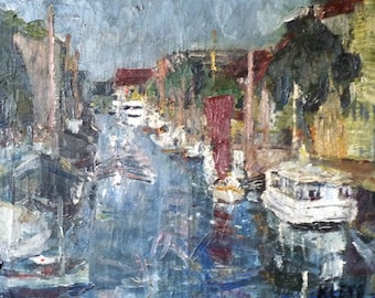 Hafenkanal in der Großstadt, Expressionist, 1. Hälfte 20. Jh.