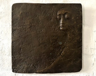 Große Bronze Wandskulptur, Relief, Schauen nach Innen, Deutscher Bildhauer Maximilian Stark um 1960/70