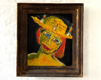 Expressionistisches Portrait, Dame mit Hut, altes Ölgemälde um 1930