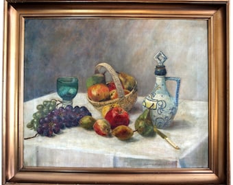 Fine classic still life with fruit and jug, 1914