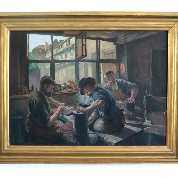 Peintre de genre, dans l'atelier du pinceauier. Motif très rare, 1922