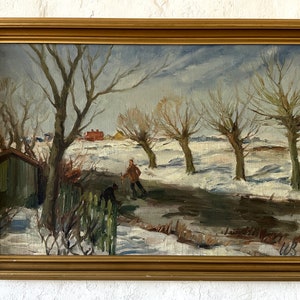 Winter landscape, Willy Bille, fine oil painting, 1st half of the 20th century.