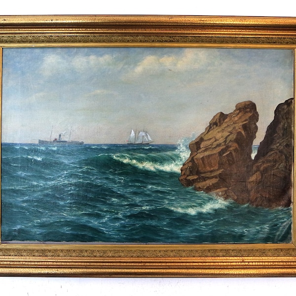 Marine painter, sea piece with cliffs, 1st half of the 20th century