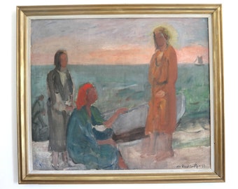 Large Expressionist painting, Jesus on the Sea of Galilee, original from 1948