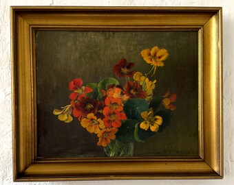 Blumen in Glasvase, Stillleben, Sehr feine Jugendstil Malerei von 1912