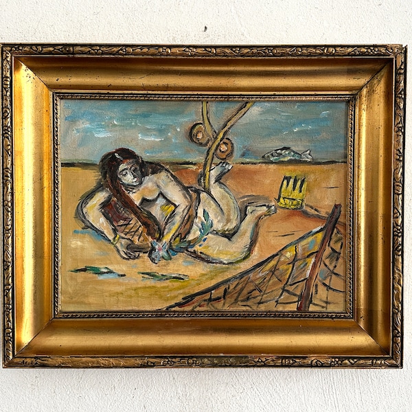 The Bather, Symbolist, Expressionism, old oil painting around 1930