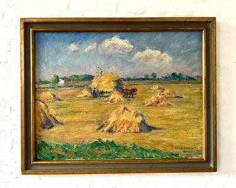 Expressionistisch, modern oogsttafereel, Clemmen Clemmensen, Denemarken, 1949