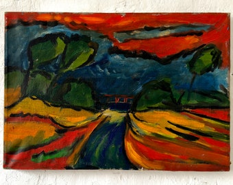 Paysage au vent, expressionniste, peinture à l'huile vers 1920