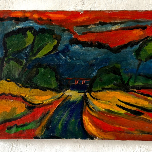 Landschaft im Wind, expressionistisch, Ölgemälde um 1920