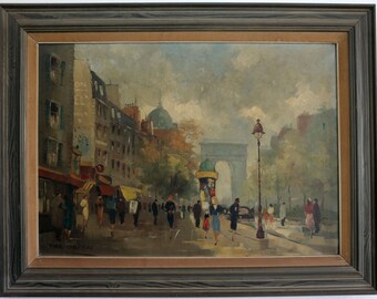 Busy street scene Paris, mid 20th century Signed: Max Mor … ? Oil on canvas, uncleaned original condition, simple modern frame