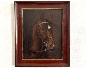 Classic portrait of a horse, animal painter, old oil painting around 1910