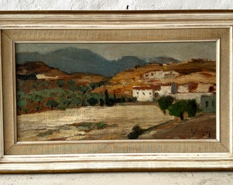 Impressionniste, village méridional dans la vallée, belle peinture à l'huile vers 1950