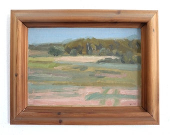 Impressionistic summer landscape, original old oil painting from 1947