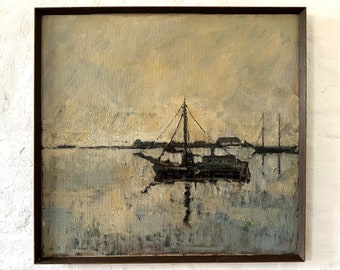 Bateaux de pêche au mouillage, expressionniste, Danemark vers 1930