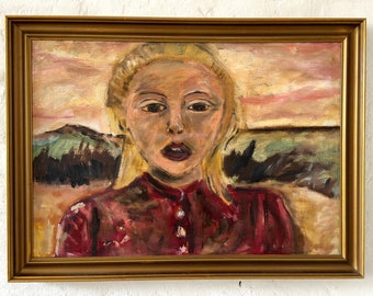 Portrait des jungen Mädchens, expressionistisch, Ölgemälde um 1930