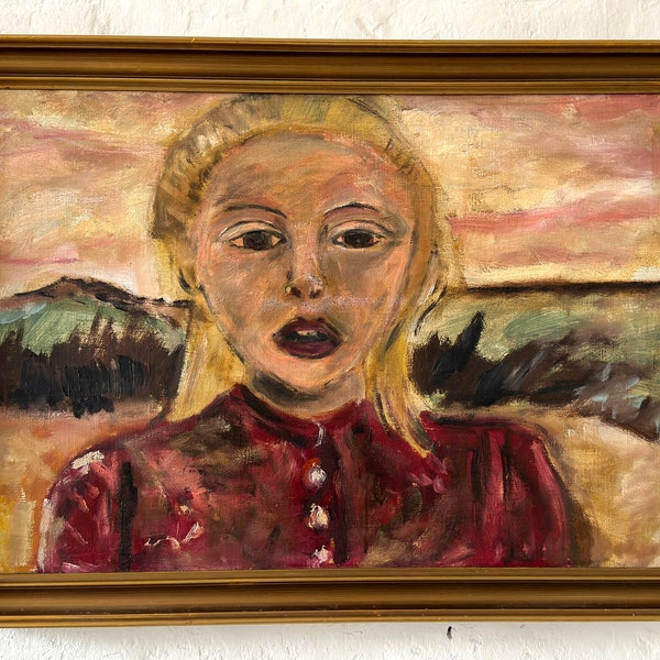 Portrait of the young girl, expressionistic, oil painting around 1930
