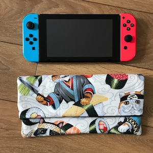 Étui de transport pour Nintendo Switch, « Kawaii Sushi Cat », pochette de voyage en lin japonais imprimé « Kawaii Sushi Cat »