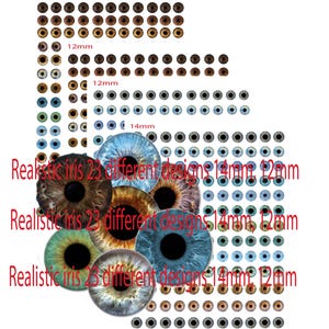 Realistic Iris for Dolls and Toys. Round Pupil. Sizes 14mm, 12mm Digital Collage Sheet Printable ...