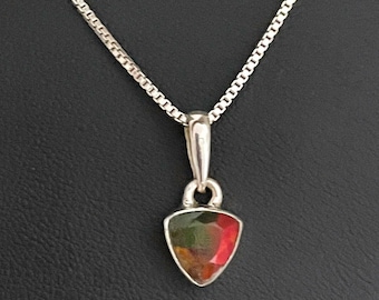 Ethiopian Opal Pendant, Genuine Black Fire Opal Necklace, October Birthstone, Sterling Silver Fire Opal Pendant, Natural Gemstone Necklace