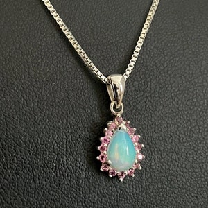 Natural Ethiopian Opal  & Rhodolite Garnet Necklace, Sterling Silver Opal Garnet Pendant, January Birthstone, October Birthstone Jewelry