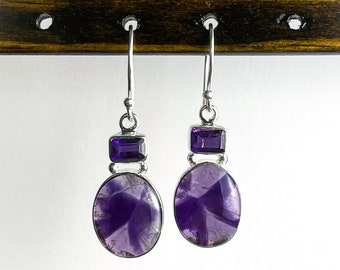 Genuine Amethyst Earrings, Sterling Silver Dangle Earrings, February Birthstone Jewelry, Valentine's Day Gifts, Bridal Wedding Earrings