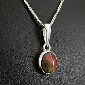 Ethiopian Opal Pendant, Genuine Black Fire Opal Necklace, October Birthstone, Sterling Silver Fire Opal Pendant, Natural Gemstone Necklace