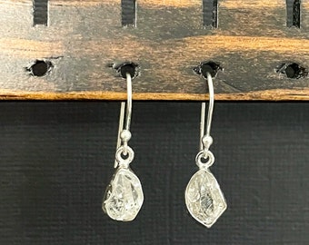 Natural Herkimer Diamond Earrings, Genuine Raw Herkimer Diamond Gemstone, Sterling Silver Dangle Earrings, April Birthstone, Wedding Jewelry