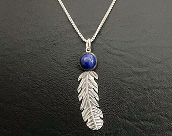 マイペースのリュウ商品　ラピスラズリ　SILVER 　ネックレス 本物のラピスラズリのフェザーネックレス、スターリングシルバー