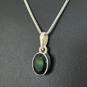 Ethiopian Opal Pendant, Genuine Black Fire Opal Necklace, October Birthstone, Sterling Silver Fire Opal Pendant, Natural Gemstone Necklace