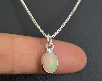 Natural Ethiopian Opal Pendant, Sterling Silver White Fire Opal Necklace, October Birthstone Jewelry, Bridal Wedding Necklace, Opal Jewelry