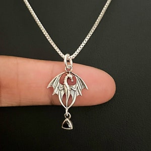 Natural Black Spinel Dragon Necklace, Sterling Silver Dragon Black Spinel Pendant, August Birthstone Jewelry, Magical Dragon Jewelry