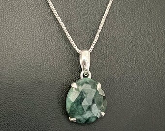 Natural Emerald Necklace, Genuine Emerald Pendant, Sterling Silver Emerald Necklace, May Birthstone Jewelry, Natural Gemstone Necklace