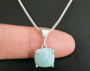 Collar Larimar genuino, colgante Larimar de plata de ley, joyería de piedra de nacimiento de marzo, joyería de piedra de nacimiento de abril, collar de boda nupcial
