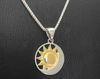 Moon and Sun Necklace, Sterling Silver Celtic Necklace, Celestial Celtic Necklace, Crescent Necklace, Moon Charm Pendant, Sun Charm Pendant